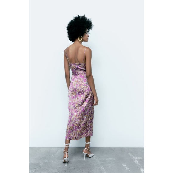 NWT ZARA SATIN EFFECT PRINT DRESS - Picture 6 of 16